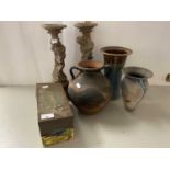 Mixed Lot: A Pat Armstrong Studio Pottery vase plus various others, a pair of reproduction gilt