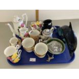 Tray of mixed wares to include Royal Albert June Delight coffee set, a Poole Pottery dolphin and