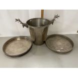 Mixed Lot: Silver plated ice bucket and three silver plated serving trays (4)