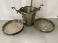 Mixed Lot: Silver plated ice bucket and three silver plated serving trays (4)