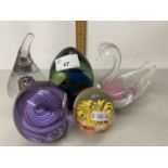 Mixed Lot: Various paperweights and an Art Glass swan