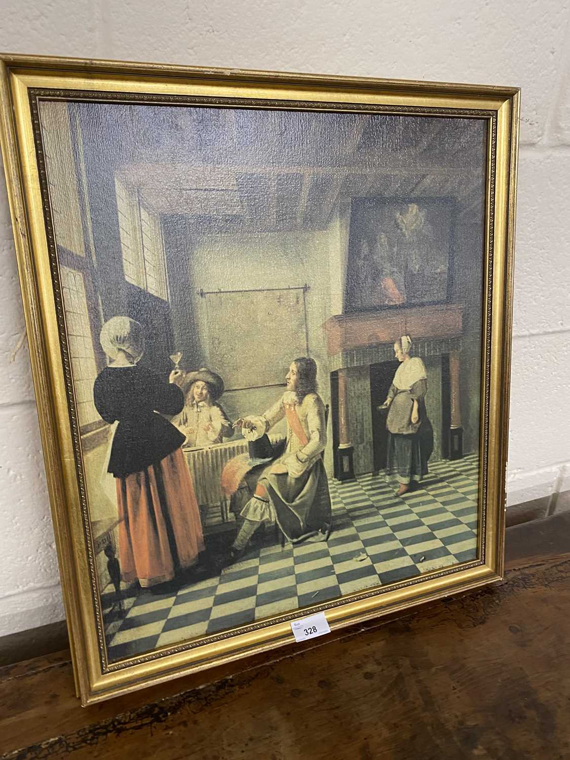 After Pieter De Hoogh coloured print, interior scene