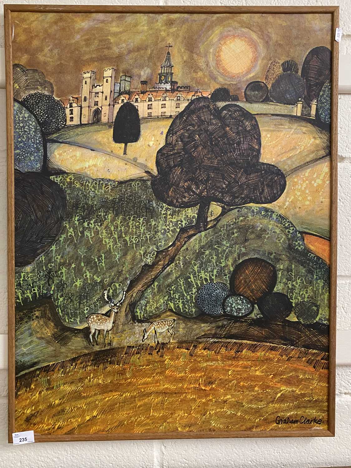 Graham Clarke, coloured print of a park land scene with deer
