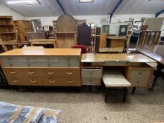 Retro G-Plan dressing table with triple mirror and stool together with a matching ten drawer side