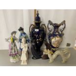 Mixed Lot: Various figurines, double handled vases etc