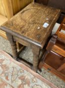Reproduction oak joint stool on bobbin turned frame, 39cm wide