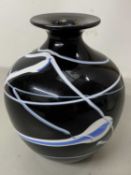 Small dark Art Glass vase signed to base S J Bradley