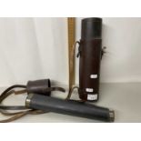 Vintage leather mounted two drawer telescope - no makers marks apparent