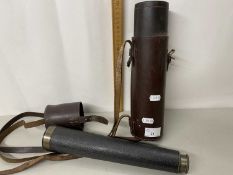 Vintage leather mounted two drawer telescope - no makers marks apparent