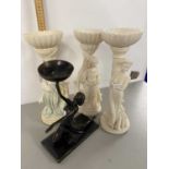 Mixed Lot: Three cream resin small figural pedestals together with a further bronze effect figural