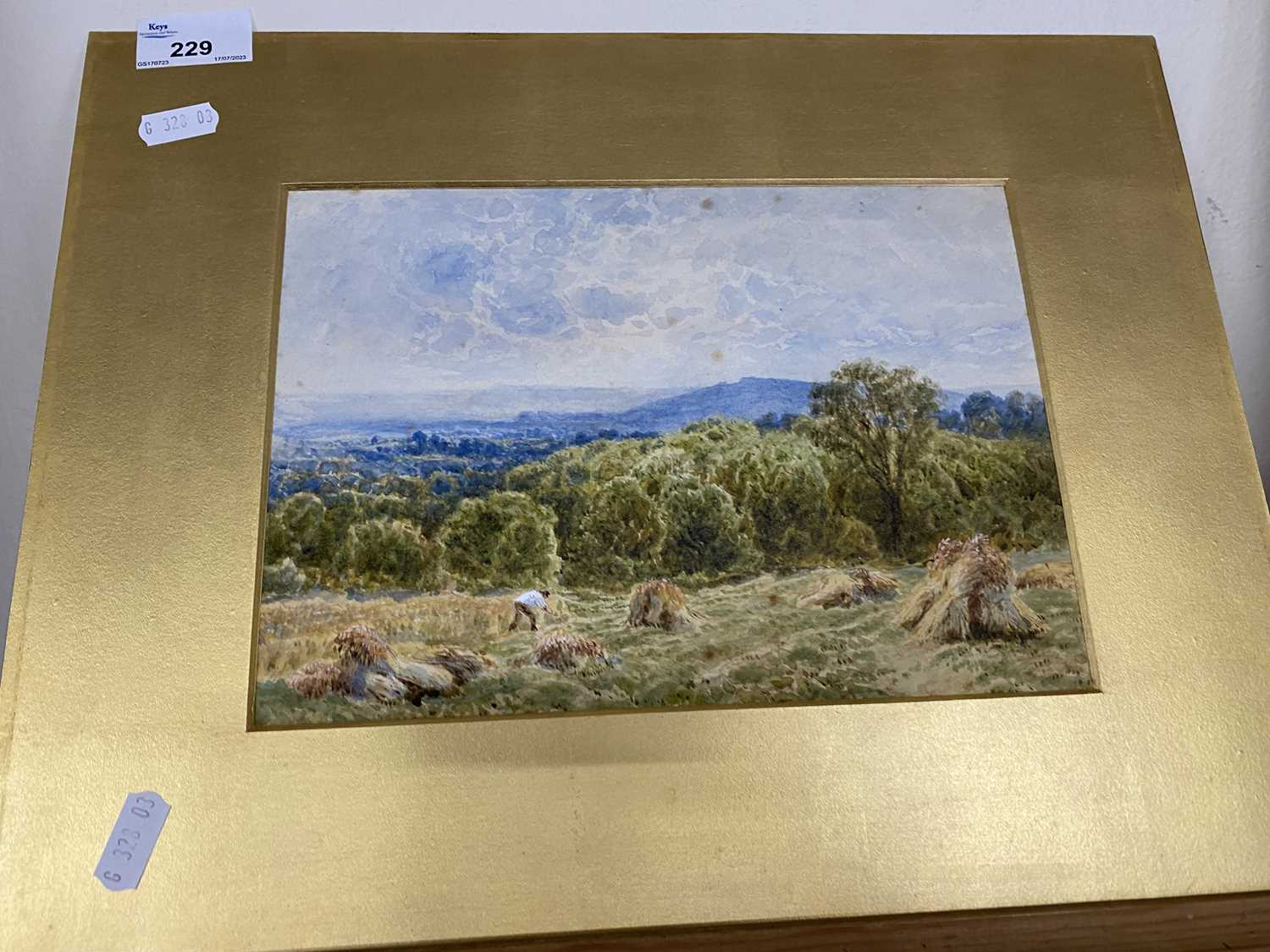 Charles Edward Adams, harvest scene Tanners Hill, Sussex, watercolour, mounted but not framed