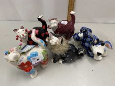 Collection of modern pottery cats and dogs