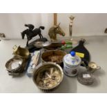 Mixed Lot: Various silver plated wares, a brass horses head, a bronzed resin model of horse and