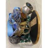 Box of various assorted napkin rings, knife rest, miniature oval picture frame etc