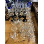 Mixed Lot: Various 20th Century drinking glasses to include dark green stem hock glasses