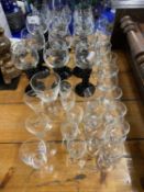 Mixed Lot: Various 20th Century drinking glasses to include dark green stem hock glasses