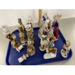 Mixed Lot: Various candlesticks with owl decoration, continental figure group and other assorted