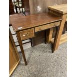 Small Edwardian mahogany two drawer side table on square legs, 61cm wide
