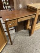 Small Edwardian mahogany two drawer side table on square legs, 61cm wide