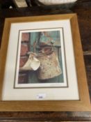 Coloured print of a wren, by Andrew Hutchings and numbered 38 of 250, framed and glazed