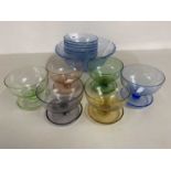 Mixed Lot: Various glass sundae dishes, blue pressed glass bowls etc