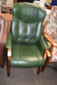 Wooden framed green upholstered easy chair