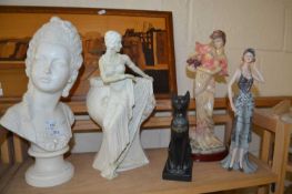 Mixed Lot: Various composition figurines, modern Egyptian cat model etc