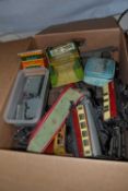 Quantity of assorted tin plate railway carriages and quantity of track