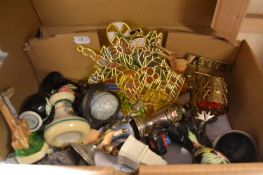 Mixed box of assorted items to include miniature trophy cups, thermometers, metal wares and other