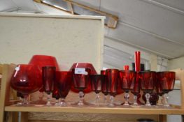 Quantity of red glass ware