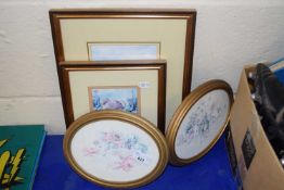 Two oval water colours of floral studies together with study of a swan and one of a teddy bear (4)