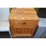 Pine cabinet with single drawer and cupboard below, approx 66cm wide