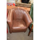 Brown faux leather tub chair