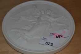 Parian ware plaque with classical design, impressed mark to base, 14cm diameter