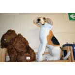 Two soft toys to include a large cuddly beagle and a brown teddy bear
