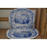 Two mid 19th Century Minton style dishes with a blue printed design entitled Chinese Marine within