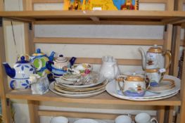 Mixed Lot: Three individual teapots and cups together with a Japanese eggshell teaset and other