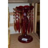 A ruby coloured table lustre, 26cm high