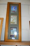 Three framed reproduction cigarette cards
