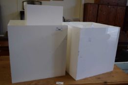 Five assorted white acrylic storage boxes/display stands