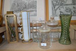 Mixed Lot: Two glass storage jars, a set of four stacking coffee mugs and other items
