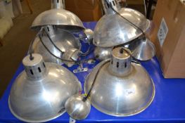 A set of six industrial style aluminium ceiling lamps