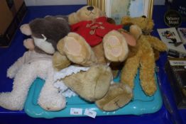 A mixed collection of various modern soft toys, to include: - Small Harrods Christmas 2003 bear in