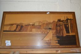 A modern marquetry picture of a seaside town