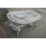 Cast aluminium oval topped garden table with pierced decoration