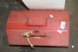 Red metal toolbox and sundry contents