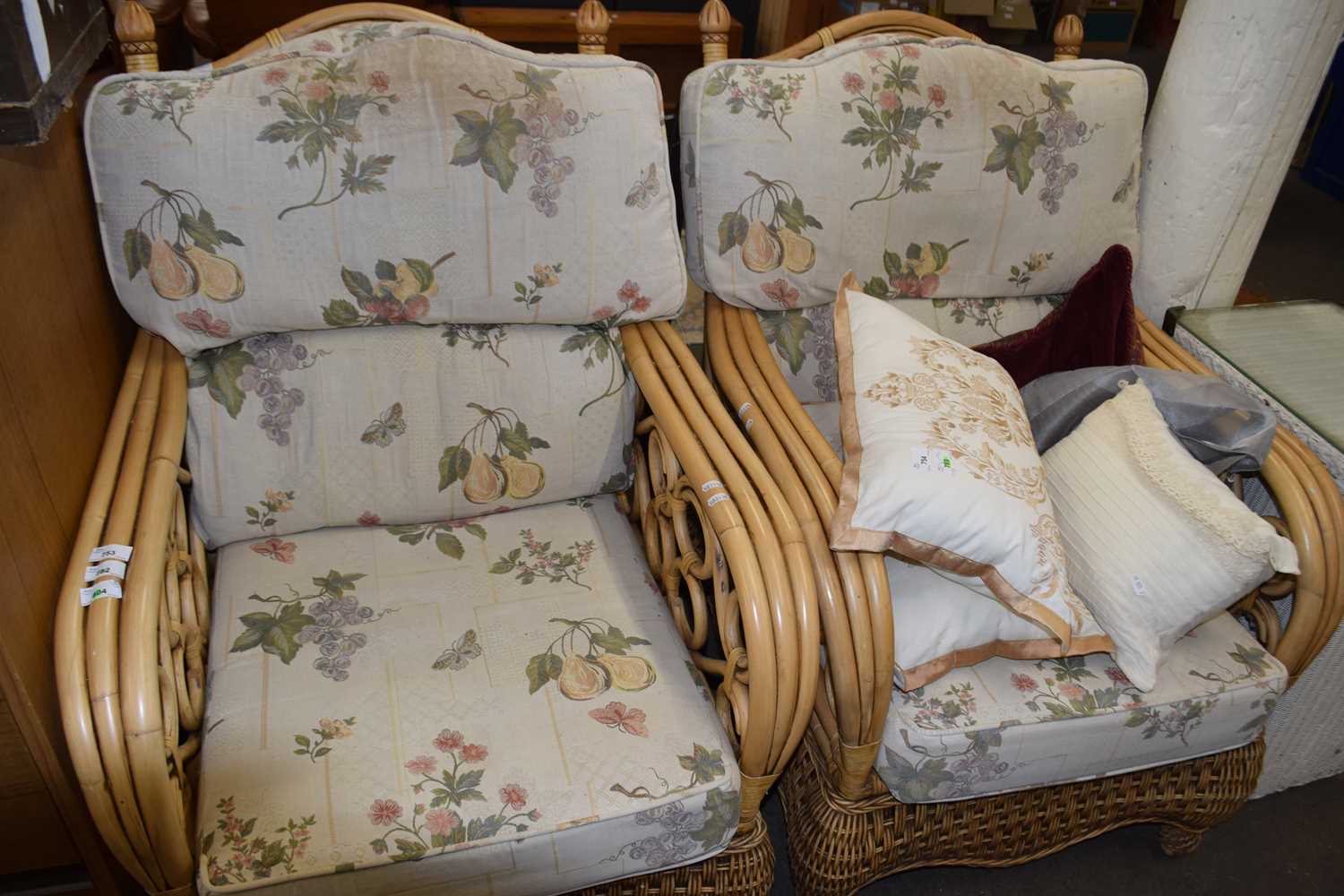 Pair of bamboo and wicker conservatory chairs