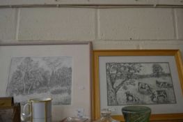 Two contemporary charcoal studies, Grazing Cows and a rural scene (2)