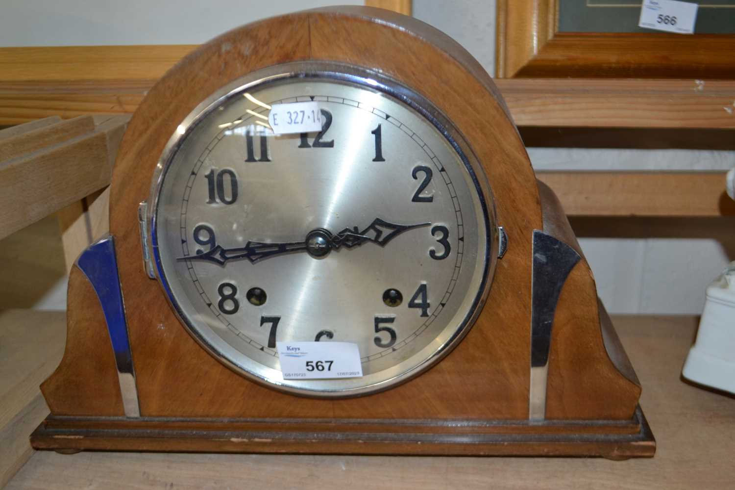 Wooden and chrome trim mantel clock