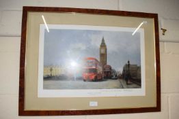 Westminster 66, London Red Buses by David Shepherd, print, signed by the artist with inscription